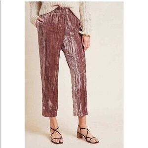 Tina + Jo Anthropologie Luxe Mauve Crushed Velvet Pant Size Small
